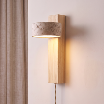 Travertine Wall Lamp — Natural Wood