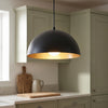 Pendant Light | Black Industrial Dome Lamp for Kitchen Island, Dining Table & Bar | Metal Shade with Gold Inside, E27, Bulb Optional, 30cm to 60cm