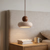 Pendant Light | Travertine Stone Saucer Lamp for Bedside, Hallway & Kitchen | Japandi Wabi Sabi, Walnut or Natural Wood, Warm or 3-Colour LED, 15cm