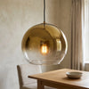 Pendant Light | Gradient Glass Globe Lamp for Dining Table & Kitchen Island | Mirror Ball, Silver, Gold or Rose Gold, Edison Bulb Included, 20–30cm