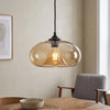 Pendant Light | Coloured Glass Oval Lamp for Dining Table, Kitchen Island & Bar | Clear, Smoke Grey, Amber, Coffee, Sky Blue or Red, Edison LED, 28cm