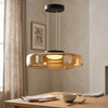 Pendant Light | Coloured Glass Drum Lamp for Dining Table, Kitchen Island & Bedroom | Nordic Ring, Amber, Smoke Grey or Green, 25–45cm, 2 or 3 Tiers
