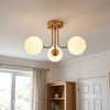 Ceiling Light | Glass Globe Semi Flush Chandelier for Living Room, Bedroom & Dining Room | Black or Gold, 3 or 6 Opal Balls, Warm or 3-Colour LED