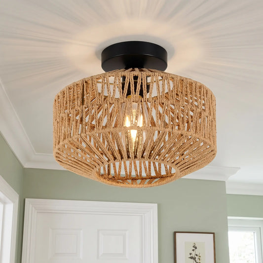 Rattan flush ceiling light 30cm – Rattan – in a hallway