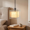 Pendant Light | Glass & Paper Cube Lamp for Bedside, Bar & Kitchen Island | Japandi Clear Glass Box with Rice-Paper Shade, E27 LED, 15cm x 18cm