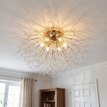 Crystal firework semi flush chandelier – 6 Heads – 55cm – in a living room