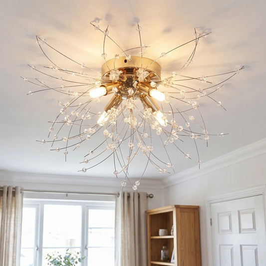 Crystal firework semi flush chandelier – 4 Heads – 40cm – in a living room