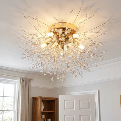 Crystal firework semi flush chandelier – 5 Heads – 50cm – in a living room