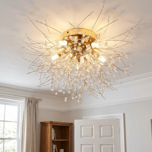 Crystal firework semi flush chandelier – 5 Heads – 50cm – in a living room