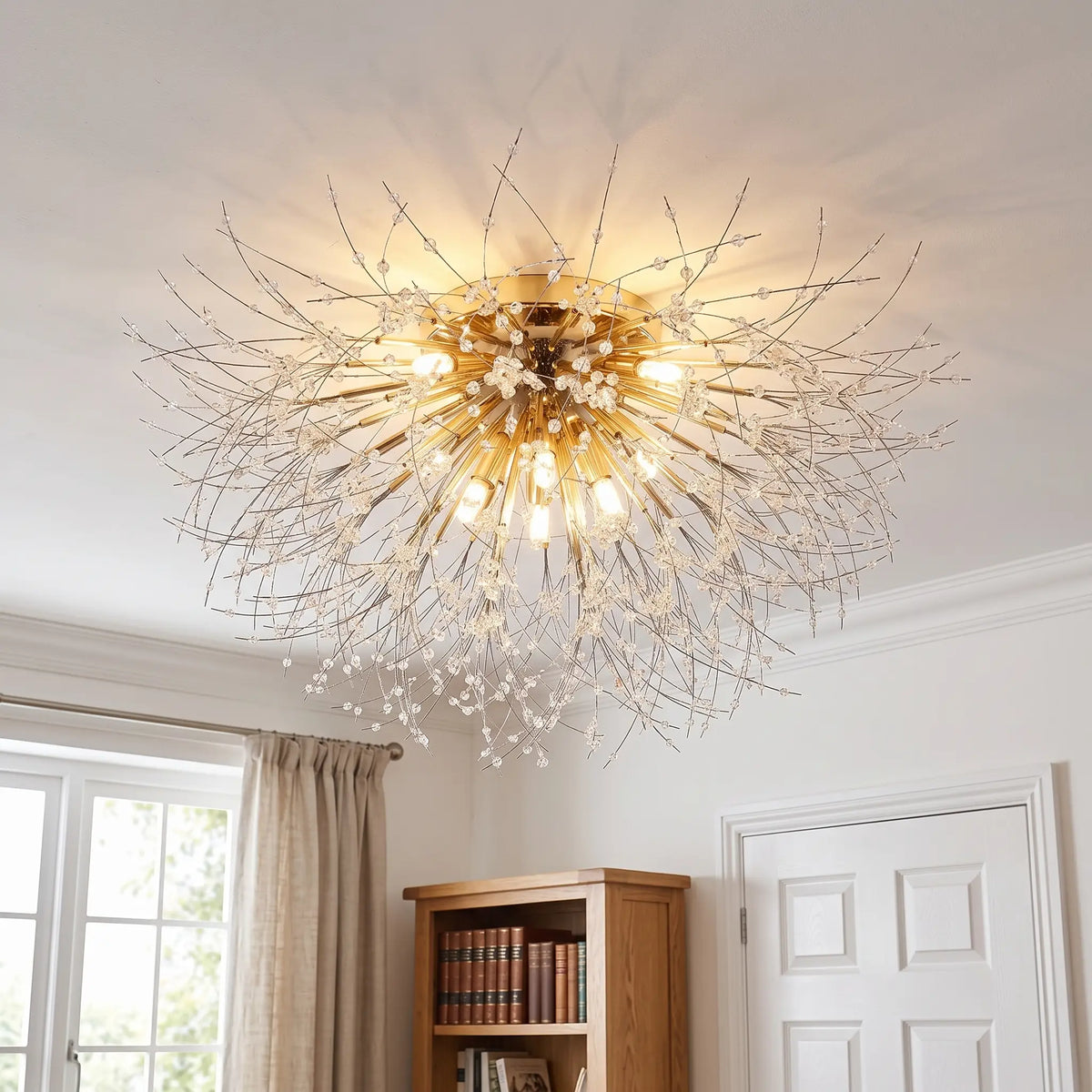 Crystal firework semi flush chandelier – 8 Heads – 70cm – in a living room