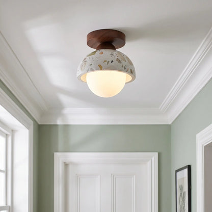 Terrazzo and wood flush ceiling light – Large – Walnut – in a hallway
