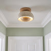Flush Ceiling Light | Travertine Stone & Wood Mini Lamp for Hallway, Landing, Entrance & Wardrobe | Wabi Sabi, 3 Styles, Oak or Walnut, 3-Colour LED