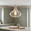 Pendant Light | Hammered Glass Gourd Lamp for Kitchen Island, Dining Table & Hallway | Clear Ripple Glass, Brushed Nickel, E27, 27cm, 120cm Cord