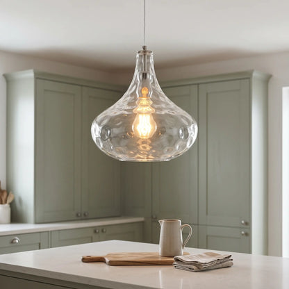 Hammered glass pendant light 27cm – Hammered gourd – over a kitchen island