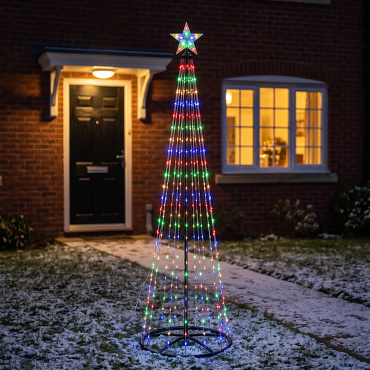 Rotating LED cone Christmas tree lights in warm white and multicolour
