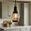 Pendant Light | Vintage Amber Glass Industrial Lamp for Kitchen Island, Dining Table & Bar | Black Chain, Bell, Oval or Round Shade, E27, 13–15cm