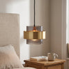 Pendant Light | Smoked Glass & Gold Band Lamp for Bedside, Kitchen Island & Dining Table | Modern Ribbed Glass Cylinder, LED Bulb Included, 18cm