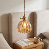 Pendant Light | Small Vintage Flower Glass Lamp for Bedside, Hallway, Kitchen & Bar | Ribbed Petal Shade, Amber, Green, Grey, White or Clear, 12cm