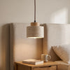 Pendant Light | Small Travertine Stone Drum Lamp for Bedside, Kitchen Island & Hallway | Wabi Sabi, Natural or Walnut Wood Cap, Warm LED, 12cm