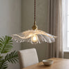 Pendant Light | Ribbed Glass Lotus Lamp for Bedside, Dining Table & Hallway | Vintage Petal Shade, Clear, Green or Purple Glass, Brass-Tone, E27, 28cm