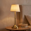 Rechargeable Table Lamp | Cordless Pleated Shade Lamp for Bedside, Dining Table & Restaurant Style | Dimmable LED, Brass or Black, 40cm