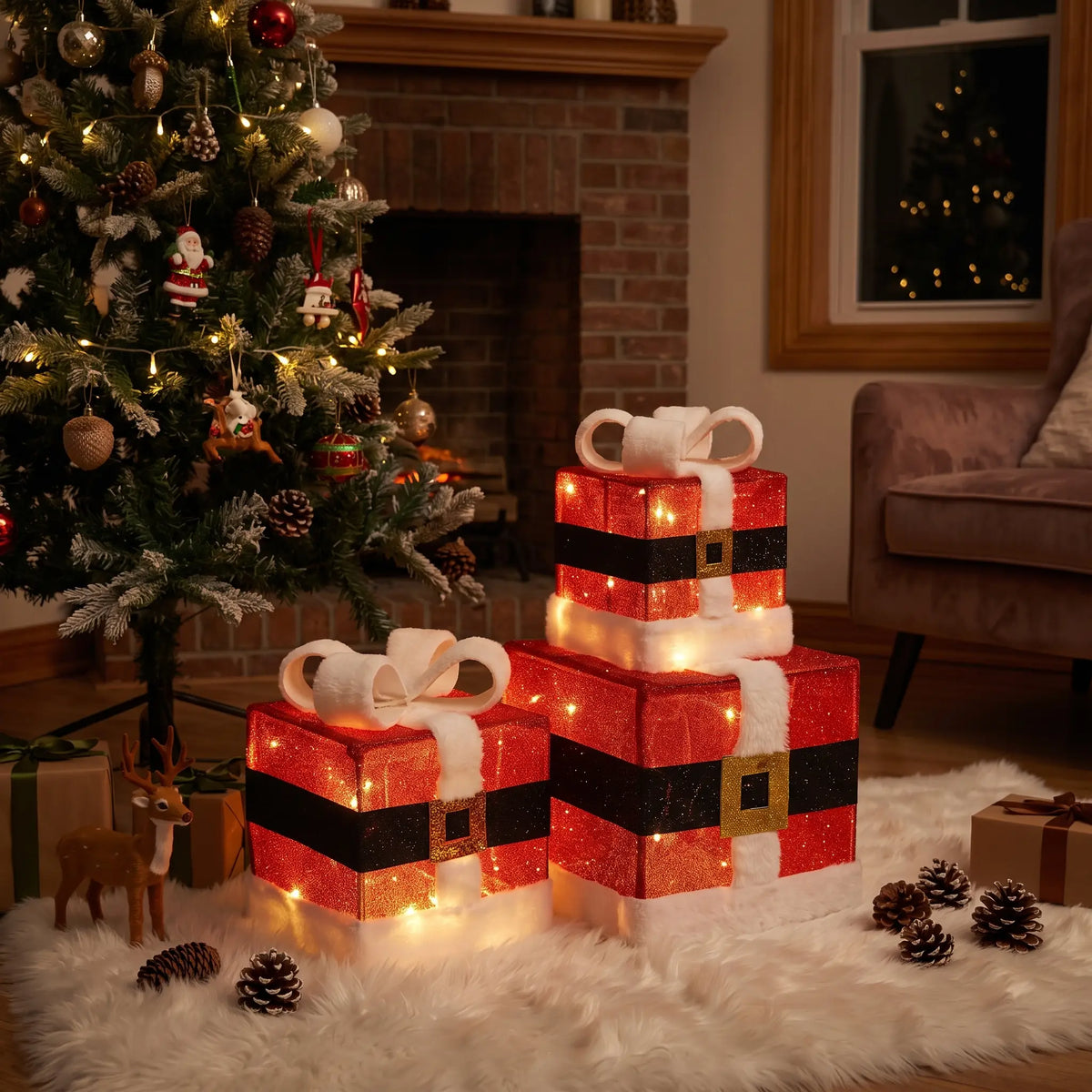 Light up Christmas gift boxes – Santa Print
