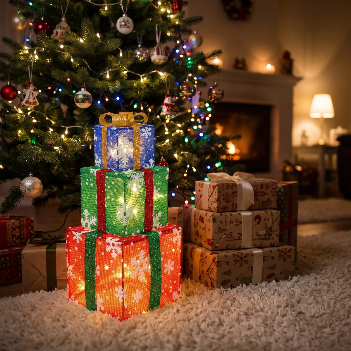 Light up Christmas gift boxes – Tri-Colour Snowflake