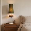 Fabric Wall Light | Vintage Tall Shade Wall Sconce with Wooden Base for Bedroom, Bedside, Hallway & Living Room | Green, Rust Red or White, LED Included, 39cm