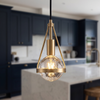 Pendant Light | Crystal Teardrop Mini Pendant with Brass Frame for Kitchen Island, Stairwell & Bedside | GU10 LED Included, 13cm