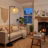 Floor Lamp | Boho Arc Lamp with Woven Paper Rope Shade for Living Room & Bedroom | Remote & Foot Switch, Dimmable 3-Colour LED, Black