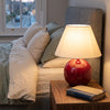 Table Lamp | Red Ceramic Ball Bedside Lamp with Cream Fabric Shade for Bedroom, Living Room & Study | Warm, 3-Colour or Dimmable LED, 36cm, UK Plug