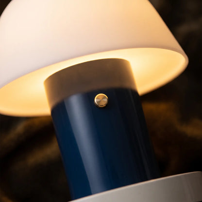 Close-up of the cordless mushroom lamp glowing