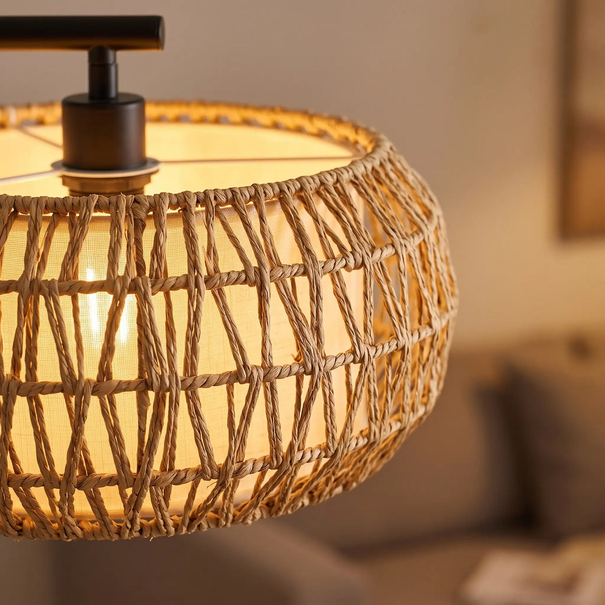 Close-up of the hand-woven paper rope shade
