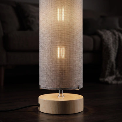 Close-up of the grey linen shade glowing