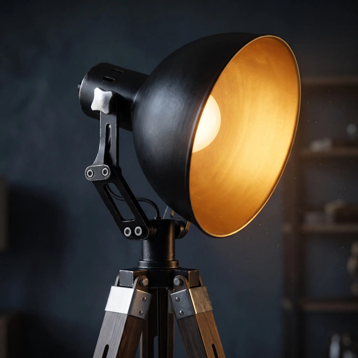 Close-up of the spotlight head and tripod joint