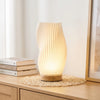 Table Lamp | Sculptural Ribbed Bedside Lamp for Bedroom, Living Room & Desk | USB Powered, Warm LED Glow, Wooden Base, 5 Styles, 25–29cm