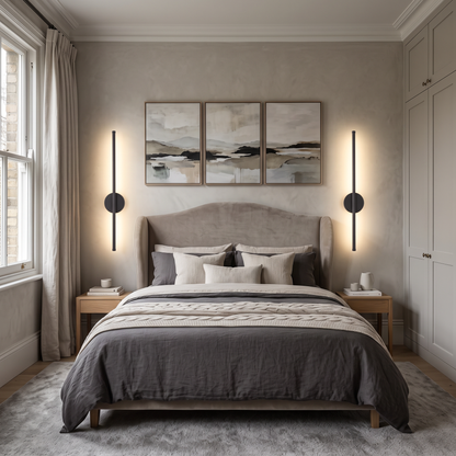 Pair of 50cm linear wall lights either side of a bed