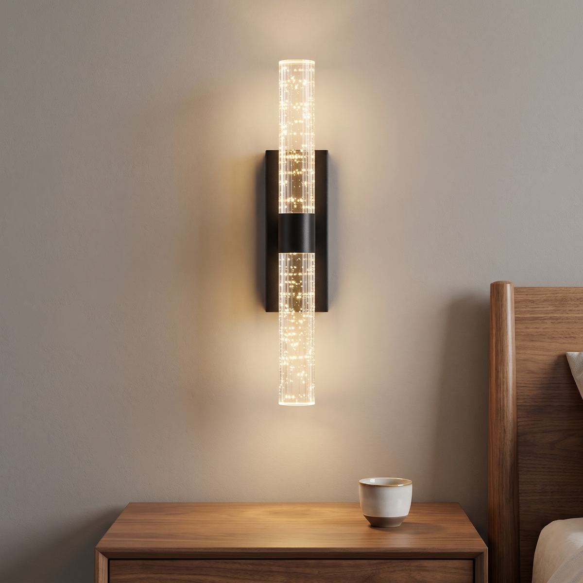 Rectangular black crystal-effect rechargeable wall light