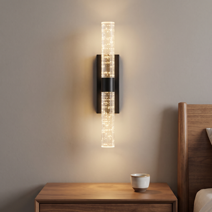 Rectangular black crystal-effect rechargeable wall light
