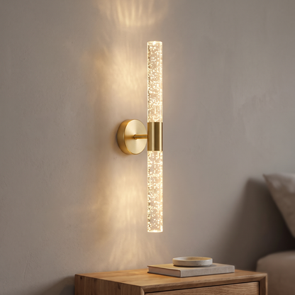 Round gold crystal-effect rechargeable wall light