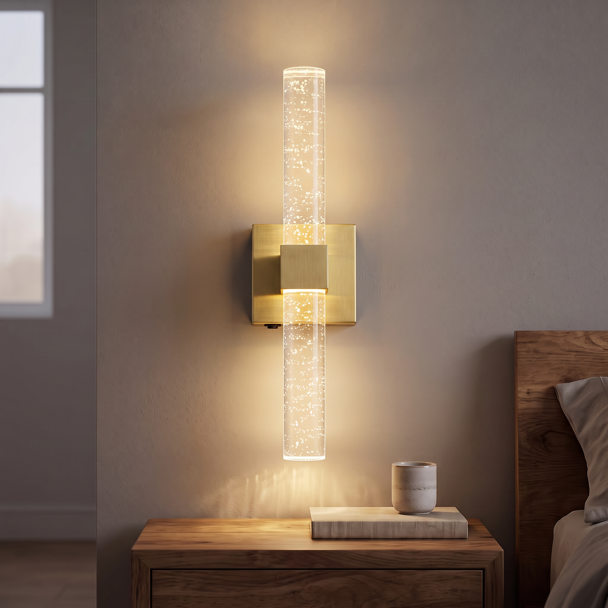 Square gold crystal-effect rechargeable wall light