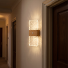 Motion Sensor Night Light | Battery Operated Crystal-Effect Wall Light for Hallway, Stairs | Stick On, No Wiring, Wood or Travertine-Effect, 20cm