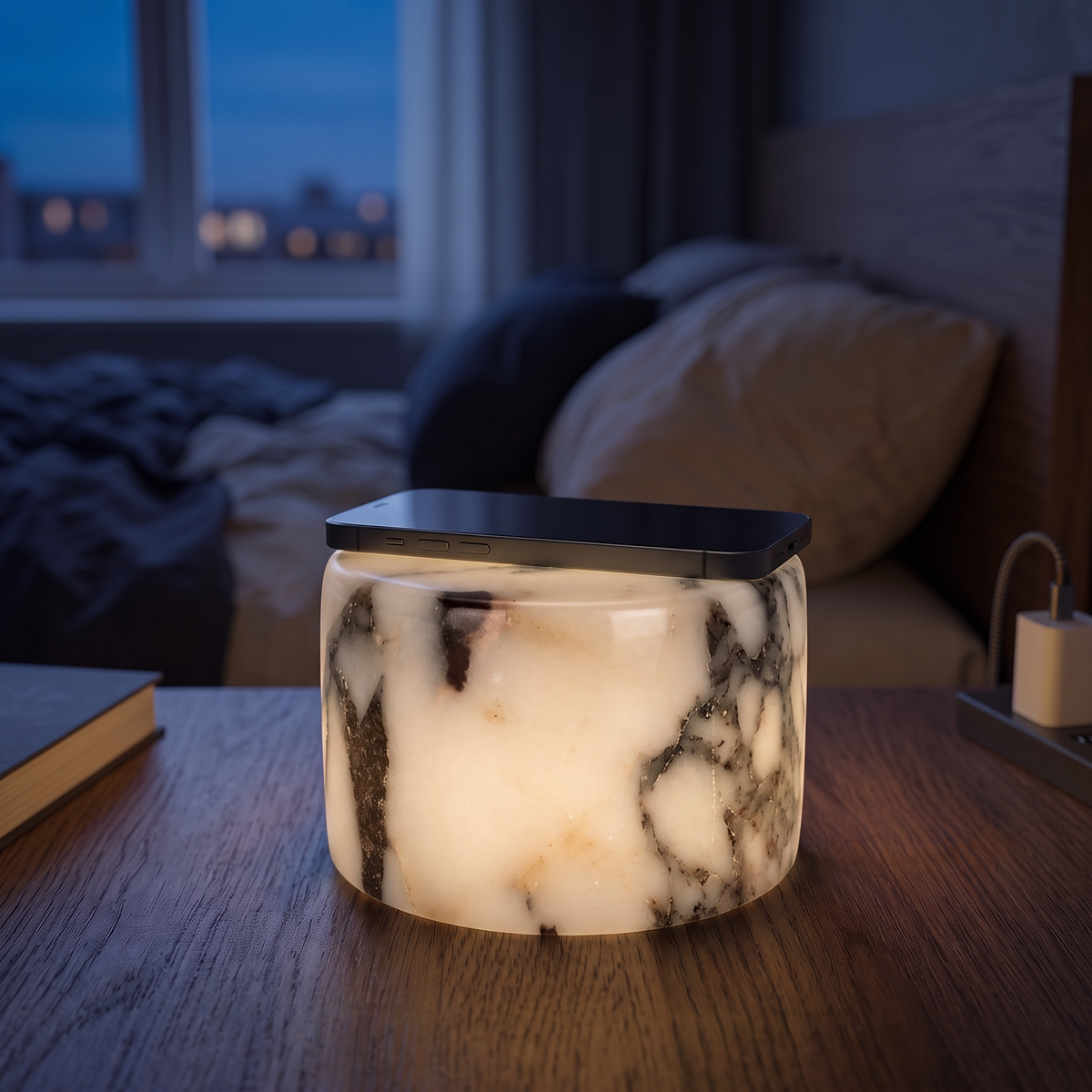 Larger grey marble touch night light, 10cm