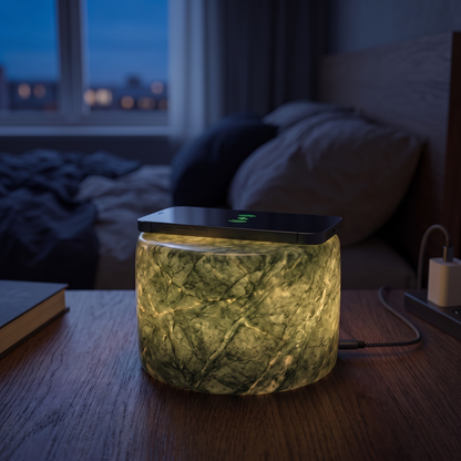 Larger flower-jade marble touch night light, 10cm