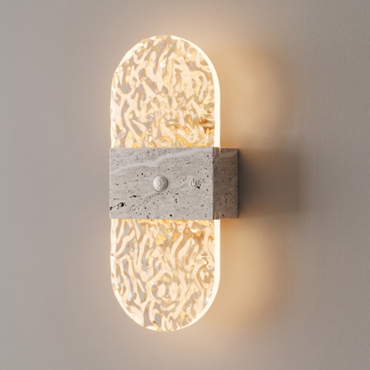 Oval crystal-effect motion sensor night light with travertine-effect band