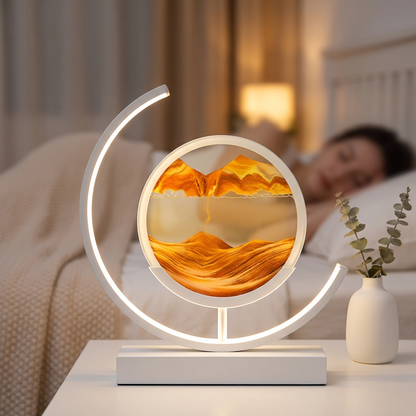 Sand art lamp with orange and yellow moving sand