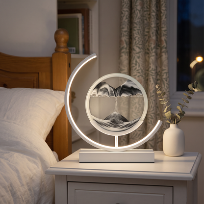 Sand art lamp with black and white moving sand