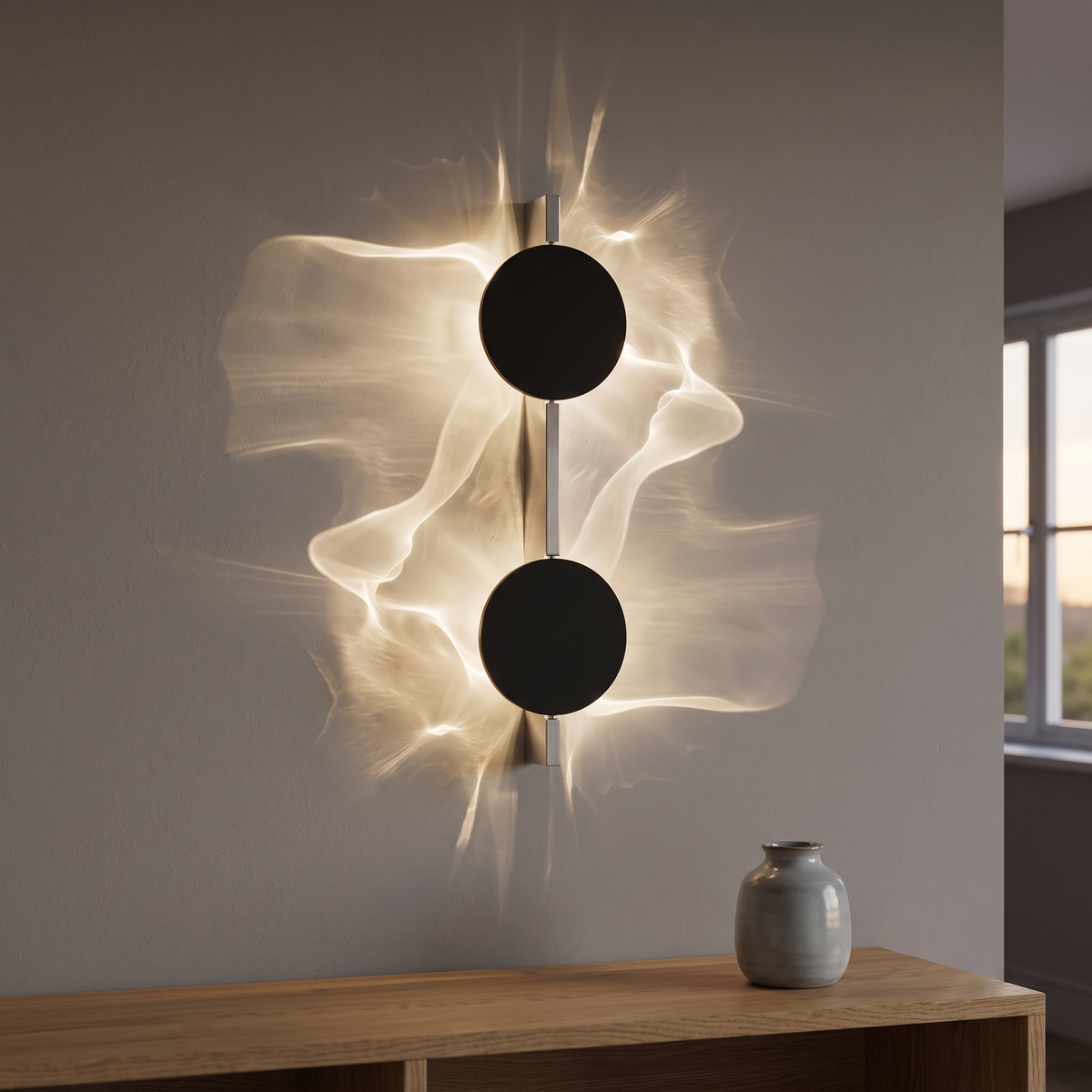 Double head water ripple wall light on a living room wall