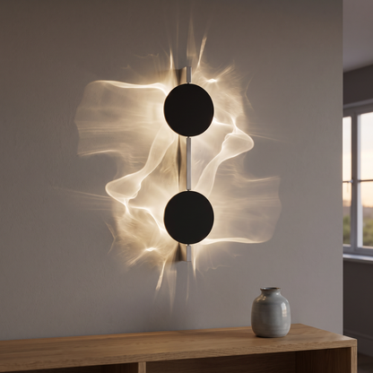 Double head water ripple wall light on a living room wall
