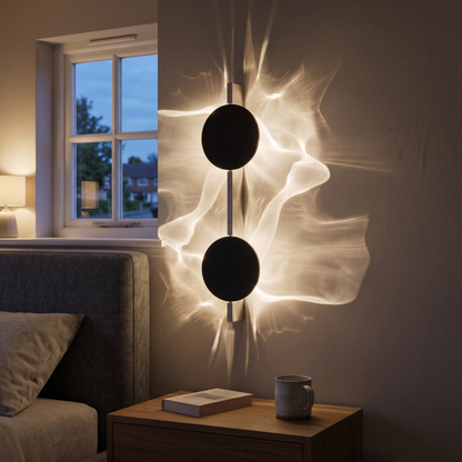 Double head ripple wall light beside a bed